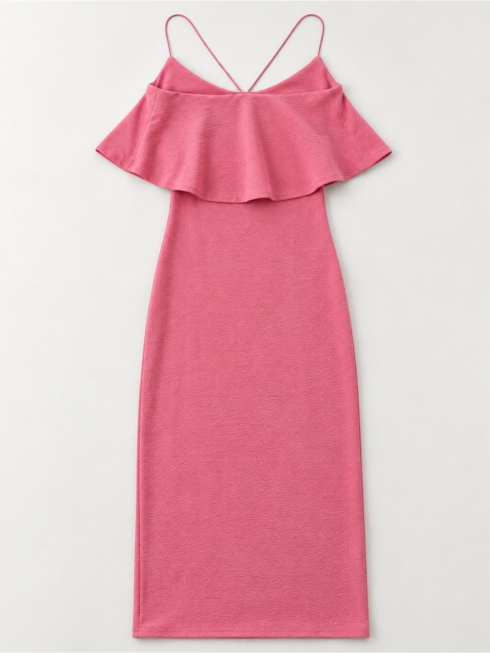 Club L London Pink Ruffle Strap Midi Dress